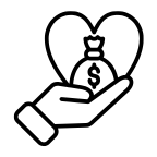 a cupped hand holding a bag with a dollar sign inside of a heart